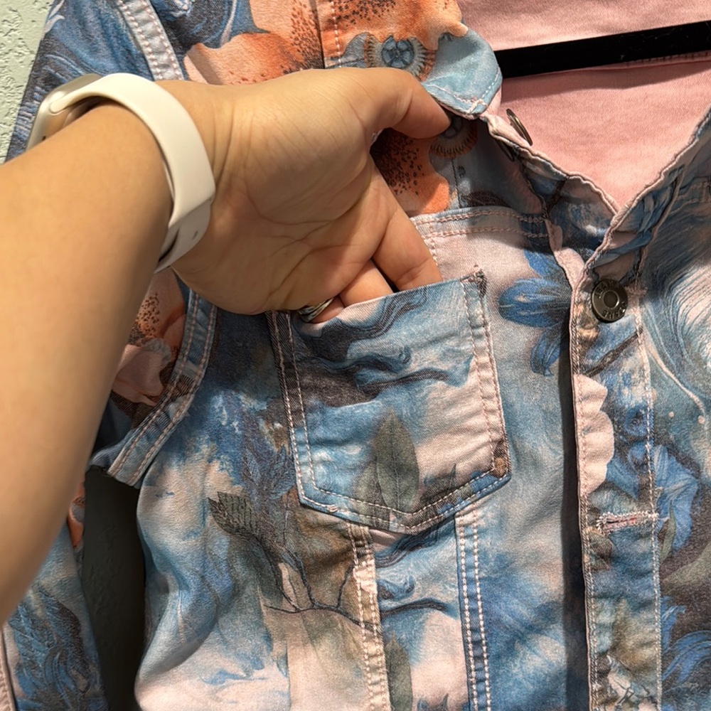 Tempo Paris Blue & Pink Floral Reversible Denim Jacket - Picture 2 of 12